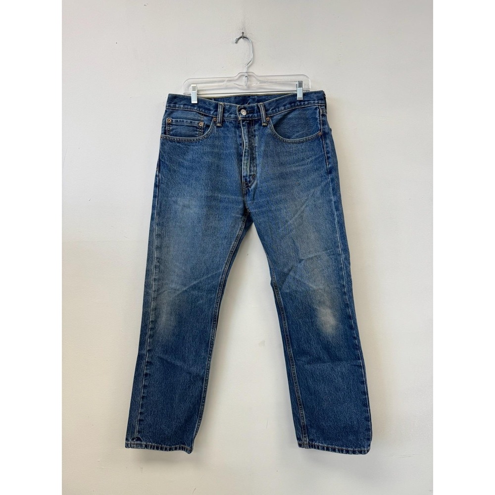 Levis 505 Jeans Mens 34x28 Blue Medium Wash Denim Regular Straight Leg Zip Fly